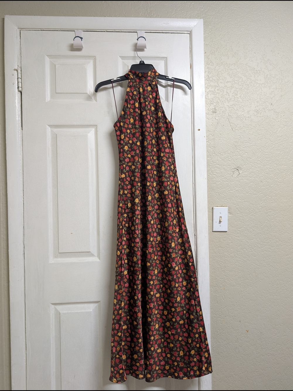 Gianni Bini Floral Halter Maxi Dress in Brown, Red, and Gold